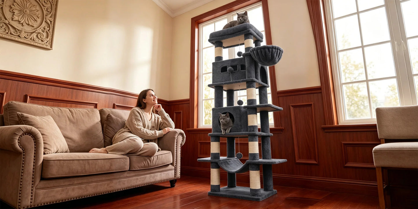 Villa Verticale XL 170 cm pour Chats – Arbre à Chat Multi-Niveaux