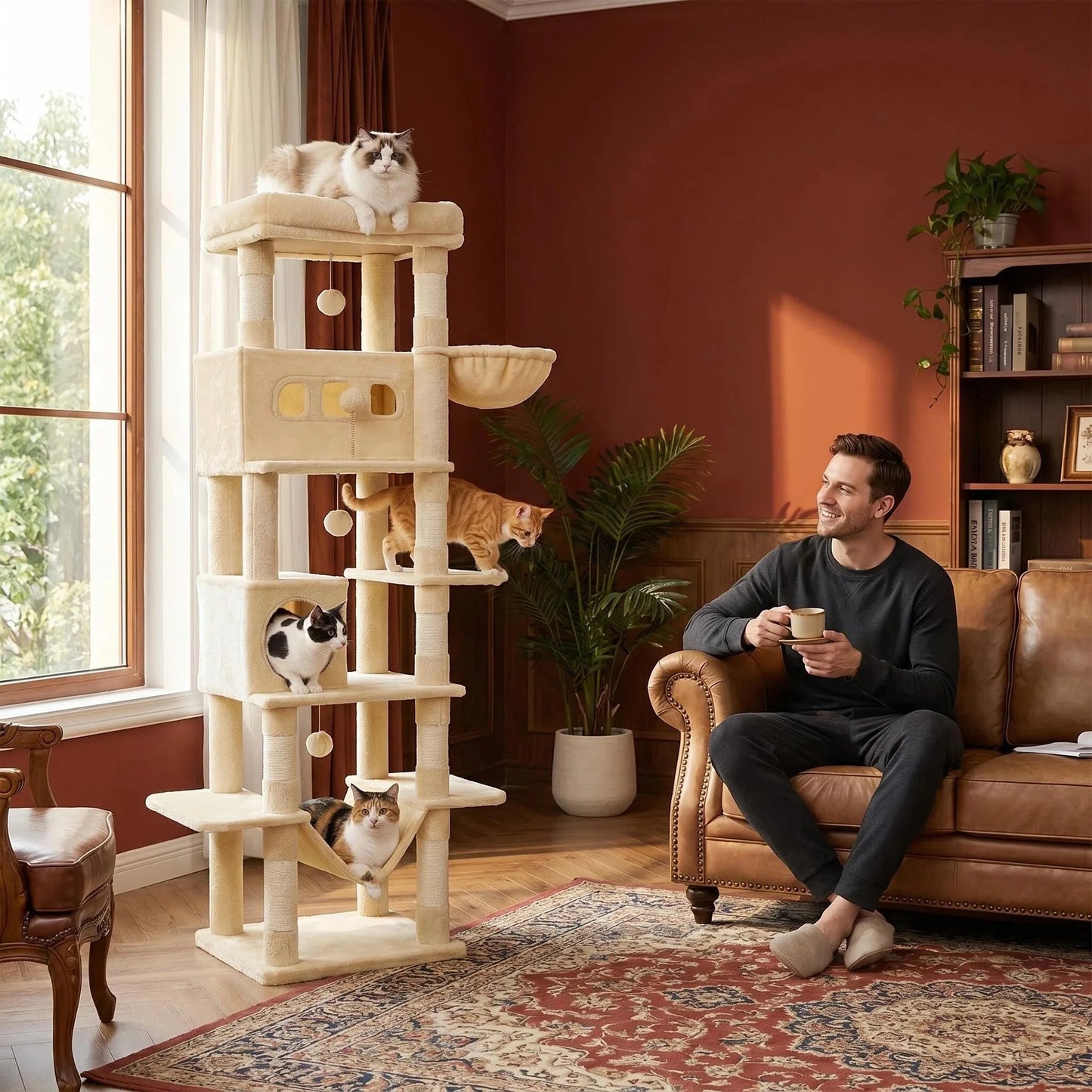 Villa Verticale XL 170 cm pour Chats – Arbre à Chat Multi-Niveaux