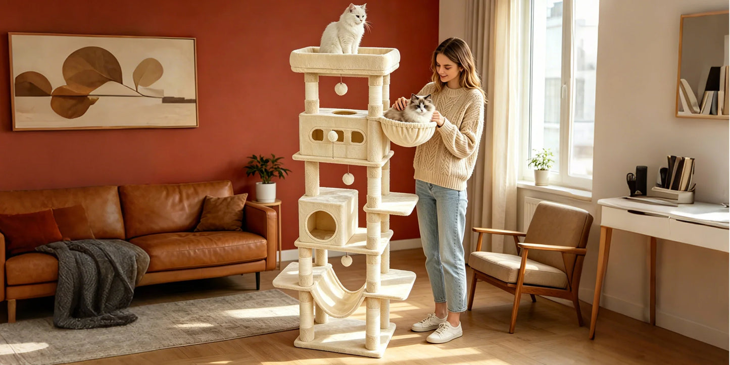 Villa Verticale XL 170 cm pour Chats – Arbre à Chat Multi-Niveaux