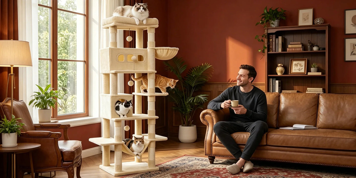 Villa Verticale XL 170 cm pour Chats – Arbre à Chat Multi-Niveaux