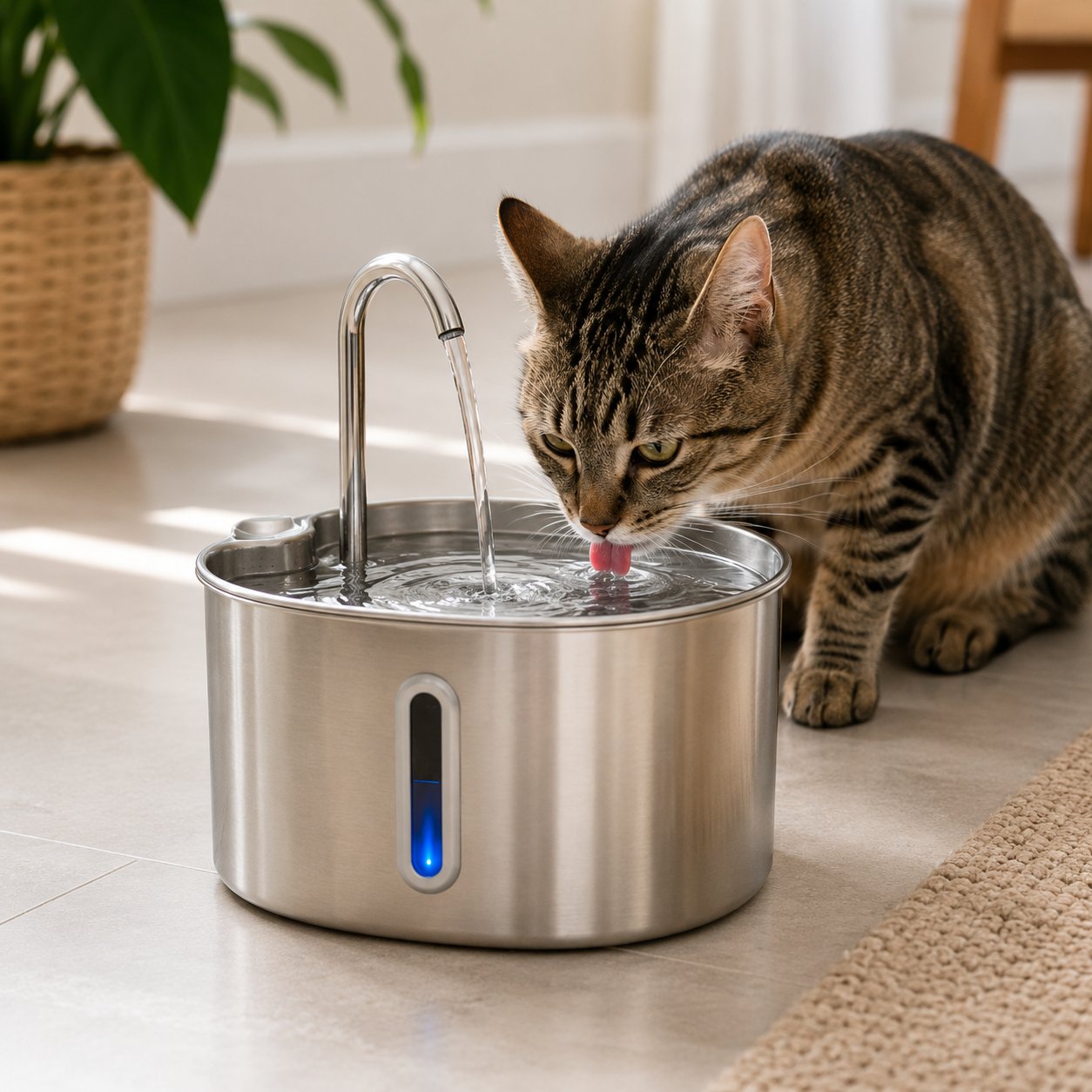 Fontaine à eau inox Premium — 2,2L pour chien et chat