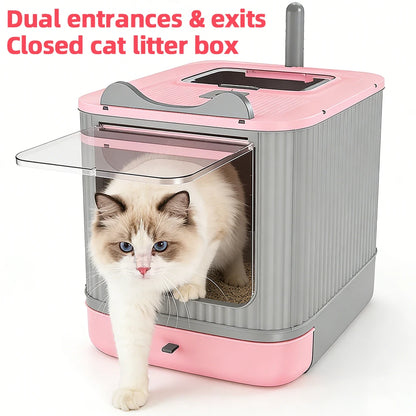 Bac à litière fermé XL — Double entrée, anti-odeurs, pour chat