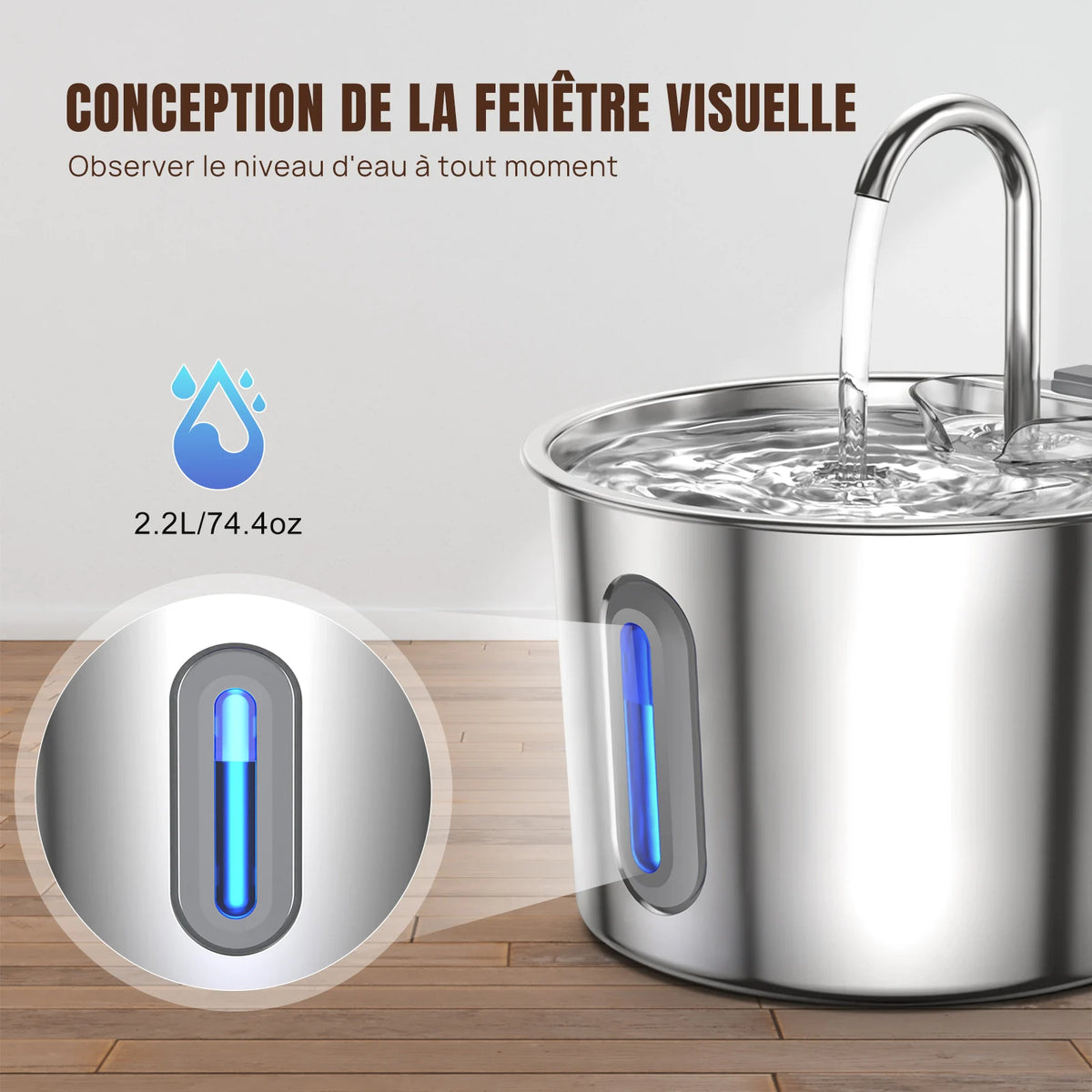 Fontaine à eau inox — 2,2L pour chien et chat Pets Lover Store