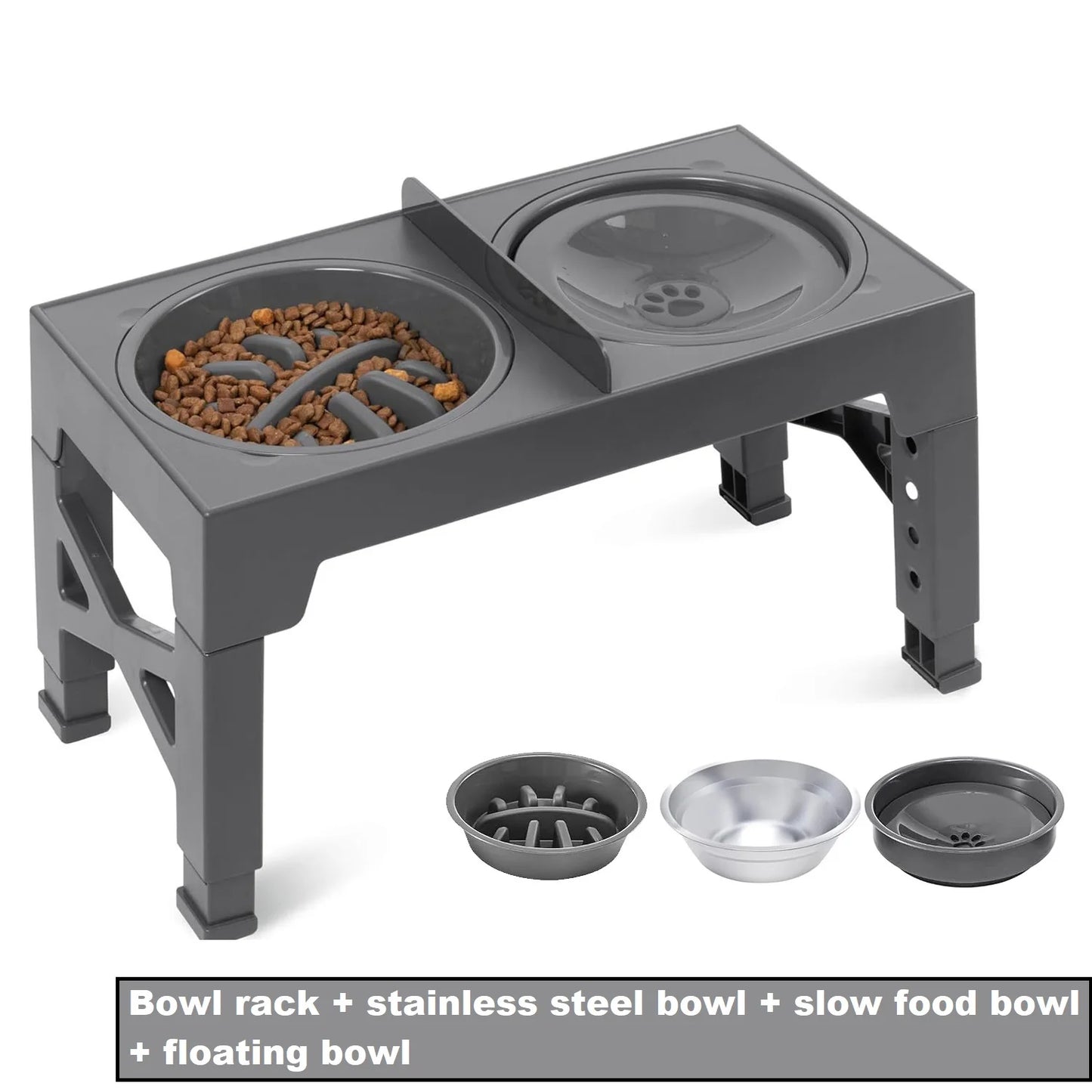 Station Repas Réglable 5 Hauteurs pour Chien – Double Gamelle Inox