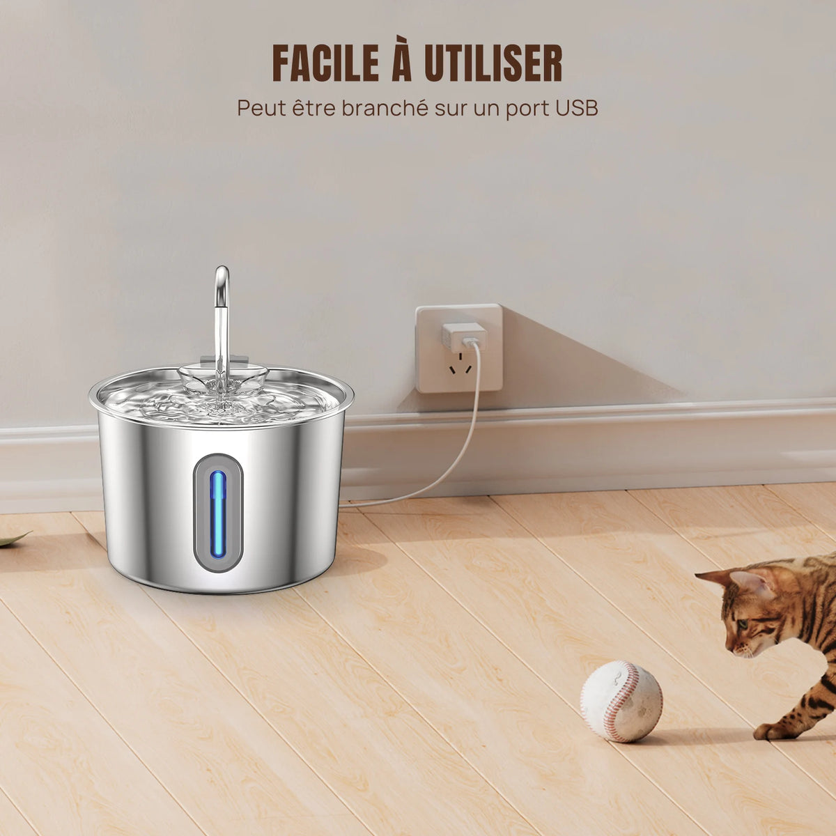 Fontaine à eau inox — 2,2L pour chien et chat Pets Lover Store