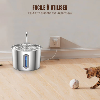 Fontaine à eau inox — 2,2L pour chien et chat Pets Lover Store