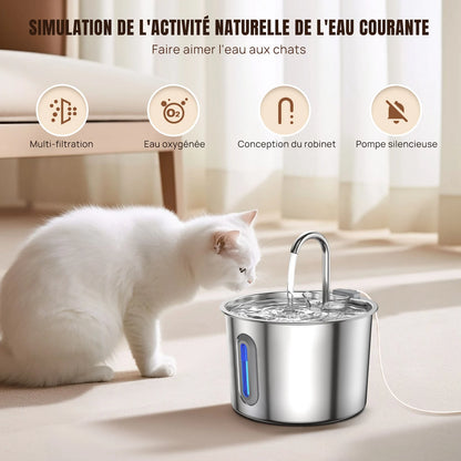 Fontaine à eau inox — 2,2L pour chien et chat Pets Lover Store