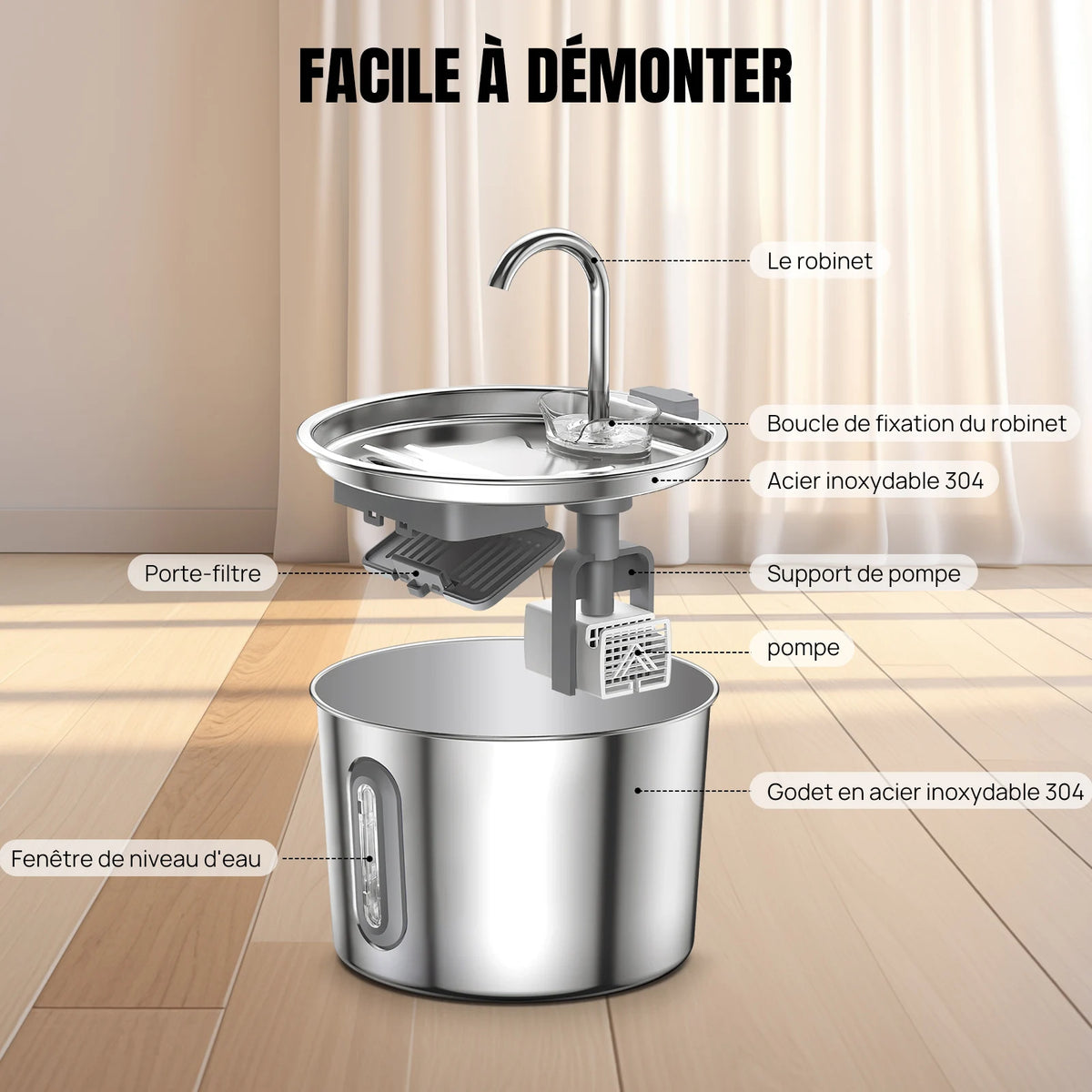 Fontaine à eau inox — 2,2L pour chien et chat Pets Lover Store
