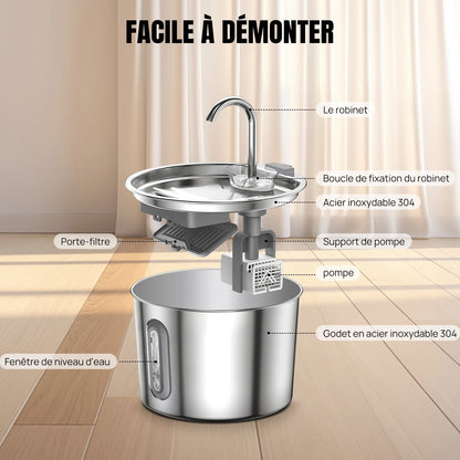Fontaine à eau inox — 2,2L pour chien et chat Pets Lover Store