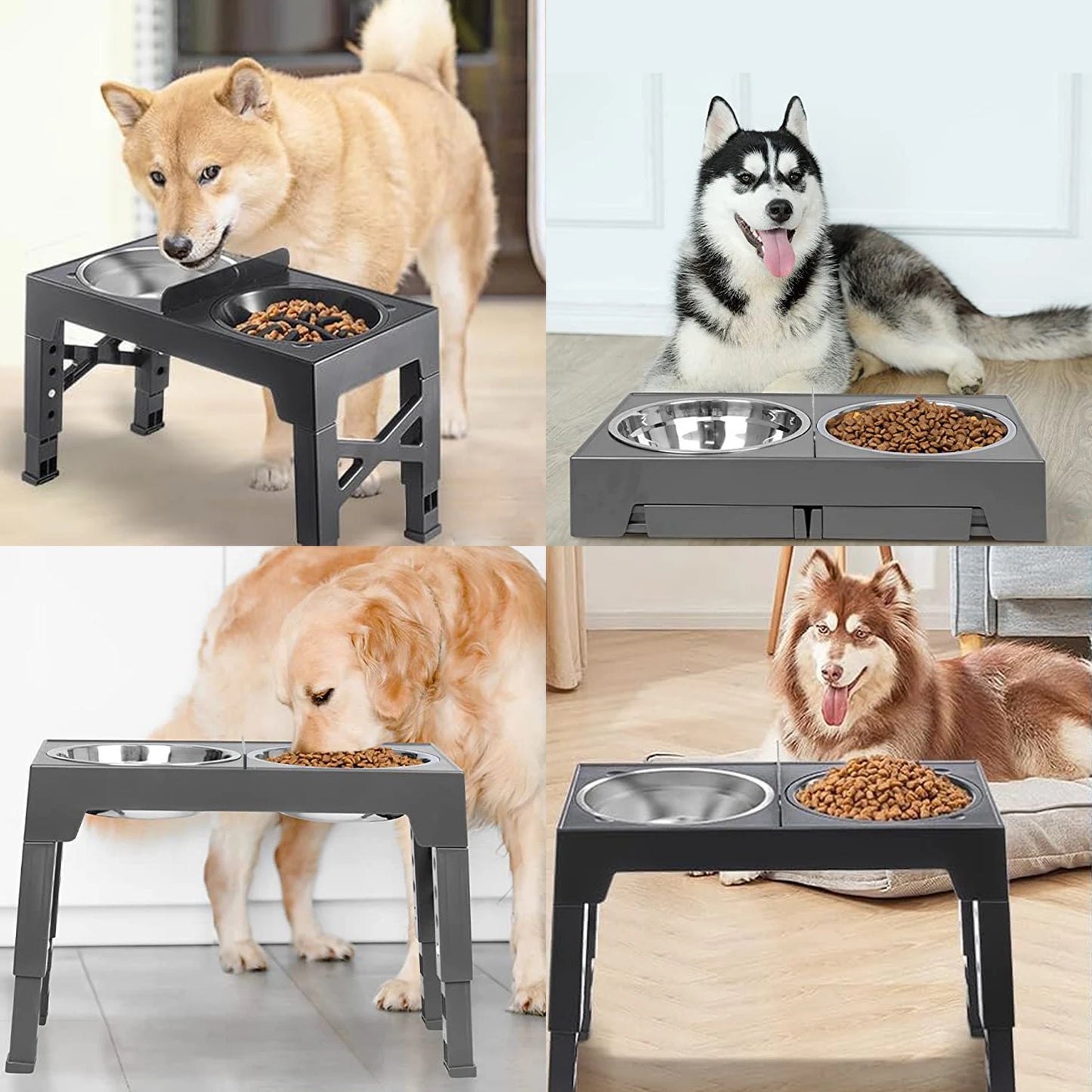Station Repas Réglable 5 Hauteurs pour Chien – Double Gamelle Inox