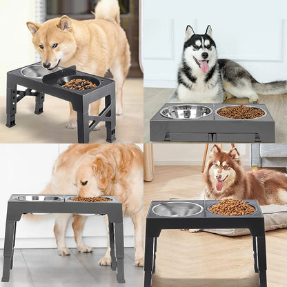Station Repas Réglable 5 Hauteurs pour Chien – Double Gamelle Inox