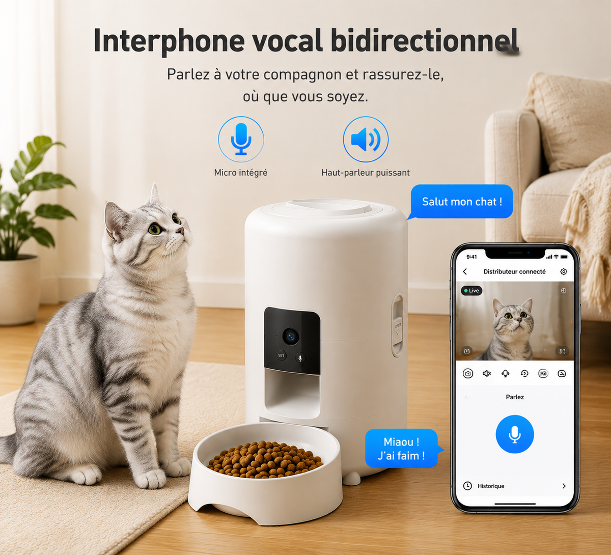 Distributeur automatique de croquettes connecté 2L avec caméra Pets Lover Store