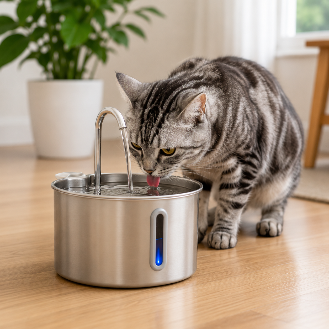 Fontaine à eau inox Premium — 2,2L pour chien et chat